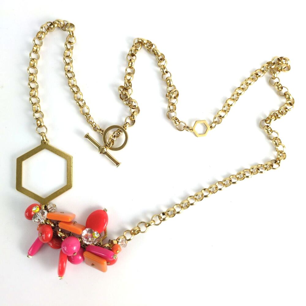Vintage Estate Jewelry 34" Gold Chain Bead Cluster Necklace Toggle Clasp 90s Y2K